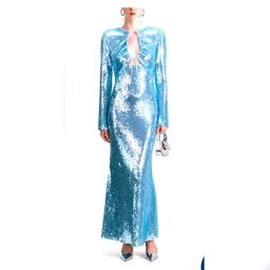 SELF PORTRAIT BLUE SEQUIN MAXI DRESS